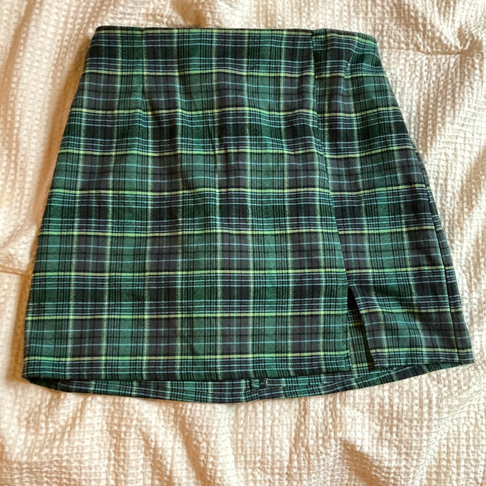 Green plaid skirt